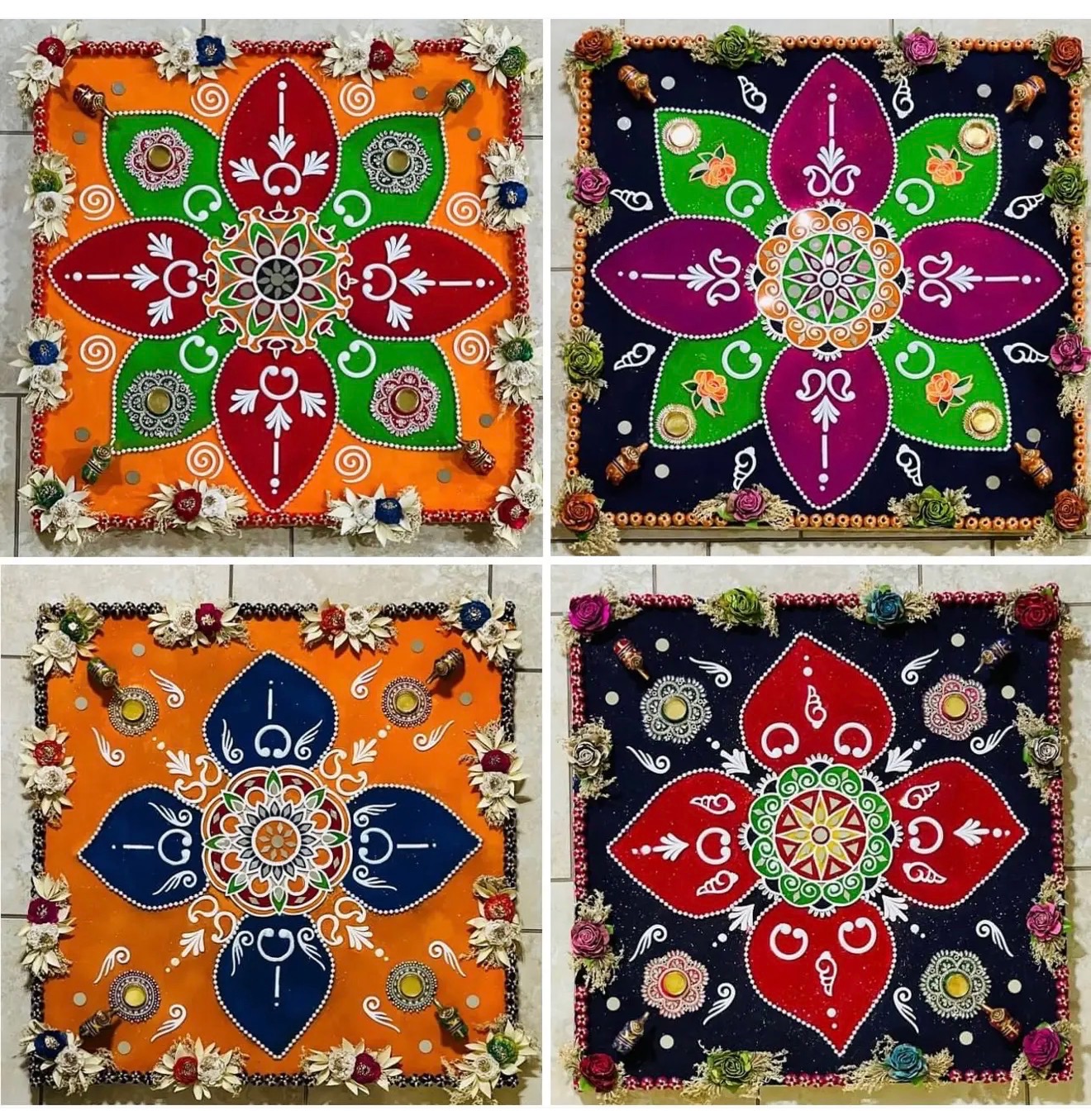 Four-Panel Floral Rangoli Set
