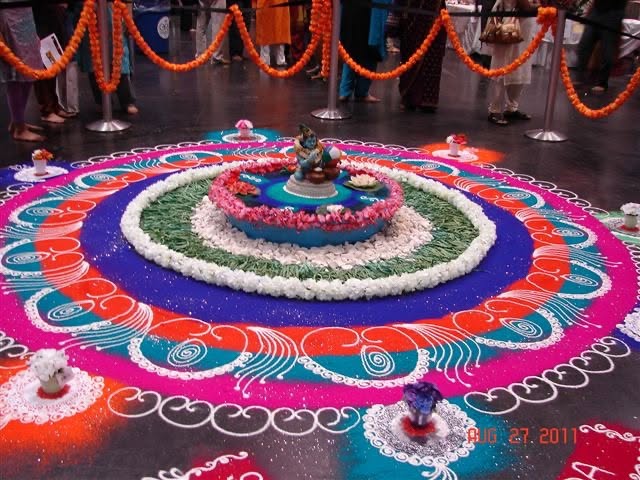 Grand Floral Rangoli with Krishna Idol — Houston, 2011