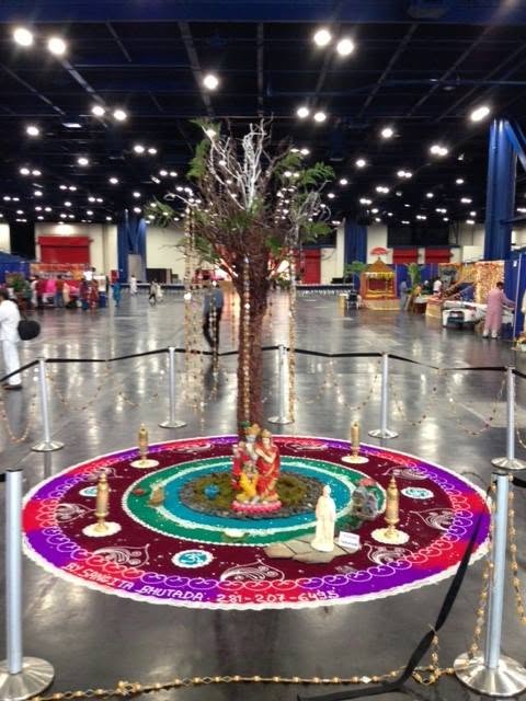 Radha–Krishna Under the Tree — Convention Center Rangoli