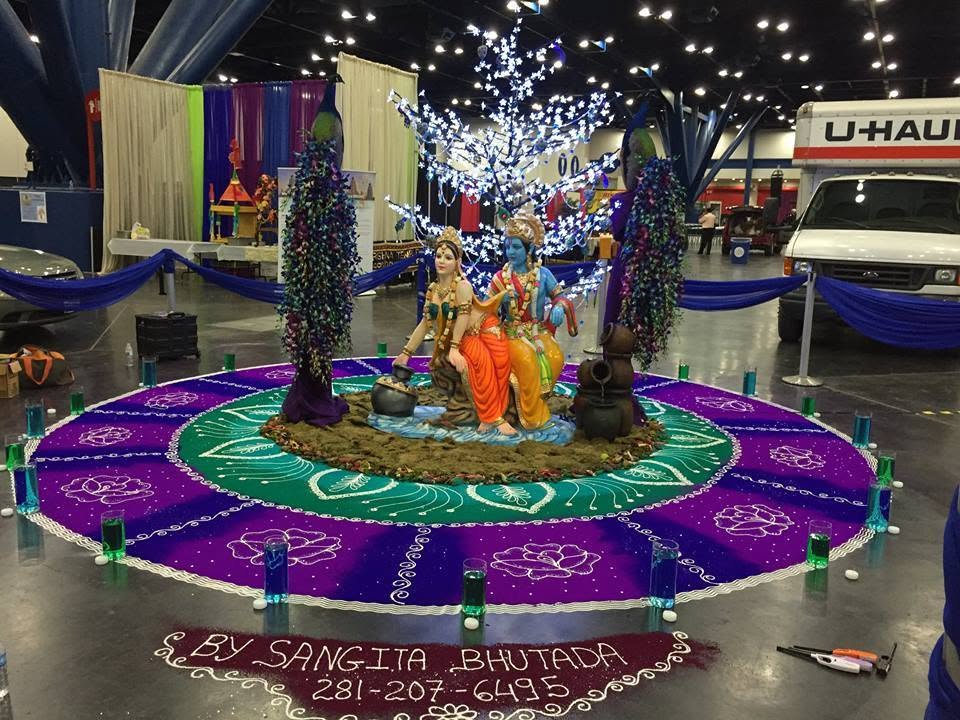 Radha–Krishna Themed Rangoli — Convention Center