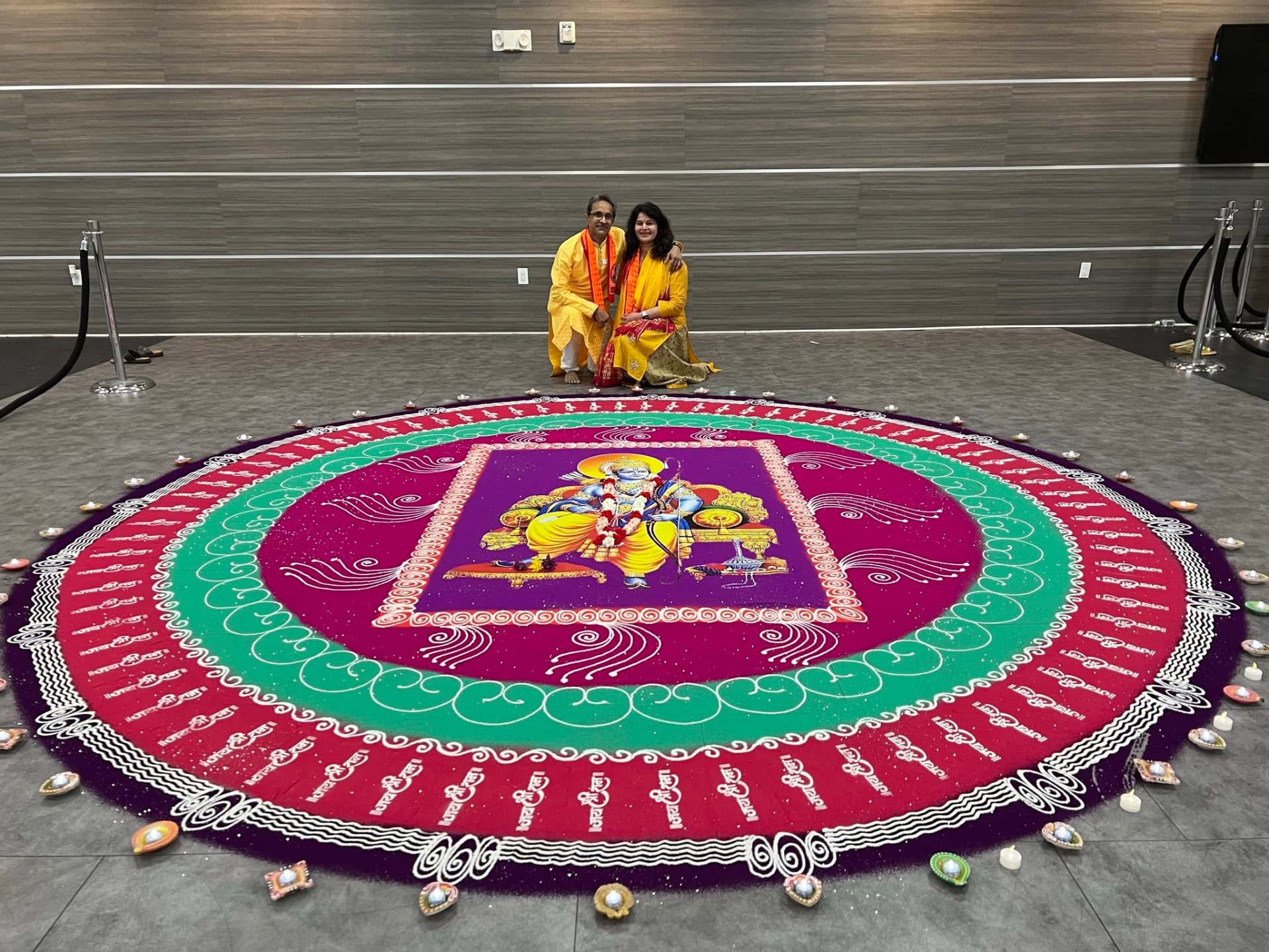 Shri Ram Darbar Circular Rangoli with Diyas